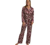 Marlon Womens Bea Piped Printed Satin Revere Collar Pyjama, Deep Cherry, 14-16