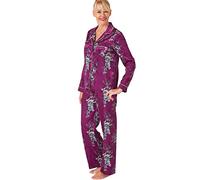 Marlon Womens Bea Piped Printed Satin Revere Collar Pyjama, Fuchsia, 22-24