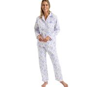 Marlon Womens Blanche Printed Brushed Cotton Piped Revere Collar Pyjama, Bouquet Blue, 16-18