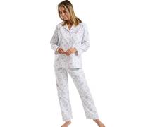 Marlon Womens Blanche Printed Brushed Cotton Piped Revere Collar Pyjama, Bouquet Lavender, 20-22