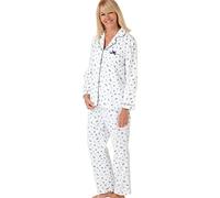 Marlon Womens Blanche Printed Brushed Cotton Piped Revere Collar Pyjama, Nina Ocean Blue, 24-26