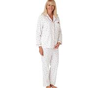 Marlon Womens Blanche Printed Brushed Cotton Piped Revere Collar Pyjama, Nina Spice Red, 24-26