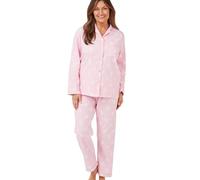Marlon Womens Blanche Printed Brushed Cotton Piped Revere Collar Pyjama, Pink Leaf, 16-18