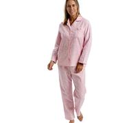 Marlon Womens Blanche Printed Brushed Cotton Piped Revere Collar Pyjama, Pretty Pink, 12-14