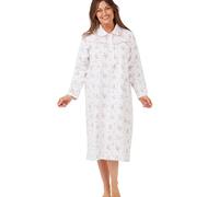 Marlon Womens Candace 40" Cosy Brushed Cotton Printed Nightgown With Collar, Pink Floral, 20-22