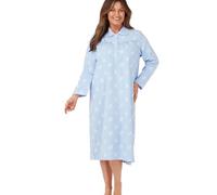 Marlon Womens Candace 42" Length Brushed Cotton Printed Peter Pan Collar Nightgown, Blue Leaf, 20-22
