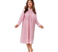 Marlon Womens Candace 42" Length Brushed Cotton Printed Peter Pan Collar Nightgown, Pink Leaf, 12-14