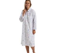 Marlon Womens Candace 45" Cosy Brushed Cotton Printed Nightgown With Collar, Bouquet Blue, 12-14
