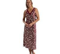 Marlon Womens Cleo Printed Satin & Floral Lace Long Nightgown, Deep Cherry, 22-24