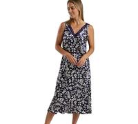 Marlon Women's Cleo Printed Satin & Floral Lace Nightie, Deep Indigo, 14-16