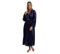 Marlon Womens Elina Silky Satin & Floral Lace Robe, Deep Indigo, 14-16