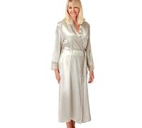 Marlon Womens Elina Silky Satin & Floral Lace Robe, Oatmeal, 14-16