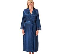 Marlon Womens Elina Silky Satin & Floral Lace Robe, Ocean Blue, 18-20