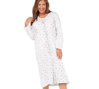 Marlon Women's Ellie Classic Button Through Nightgown - Soft & Comfy Jersey Front Opening Nightdress With Long Sleeves - Cosy & Breathable Sleepwear, Penny Pink, 16-18