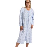 Marlon Women's Ellie Classic Button Through Nightgown - Soft & Comfy Jersey Front Opening Nightdress With Long Sleeves - Cosy & Breathable Sleepwear, Bouquet Blue, 24-26