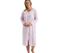 Marlon Women's Ellie Classic Button Through Nightgown - Soft & Comfy Jersey Front Opening Nightdress With Long Sleeves - Cosy & Breathable Sleepwear, Bouquet Pink, 20-22