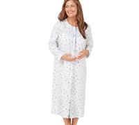 Marlon Women's Ellie Classic Button Through Nightgown - Soft & Comfy Jersey Front Opening Nightdress With Long Sleeves - Cosy & Breathable Sleepwear, Penny Blue, 24-26