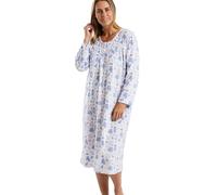Marlon Women's Elmina Cosy Printed Fleece Classic Nightdress 40" Length, Winter Leaf Blue, 12-14