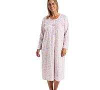 Marlon Women's Elmina Cosy Printed Fleece Classic Nightdress 40" Length, Winter Leaf Pink, 20-22