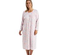 Marlon Women's Elmina Cosy Printed Fleece Classic Nightdress 40" Length, Winter Leaf Pink, 20-22