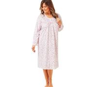 Marlon Women's Elmina Cosy Printed Fleece Classic Nightdress 43" Length, Leafy Pink, 20-22