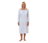 Marlon Women's Jessica Nightie - Classic Long Sleeve Jersey Nightdress For Cosy All-Year Comfort & Easy Dressing with Short Buttoned Opening, Blue (Blue 001), 14 (Size:12/14)