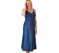 Marlon Womens Juno Strappy Satin & Floral Lace Nightgown, Ocean Blue, 14-16