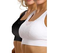 Marlon Women's Lace Layers Pack of 2 Everyday Comfort Pull On Bras - Wirefree Padded Full Coverage Wide Strap Bra Top Multipack, Asstd, XL
