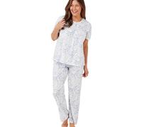 Marlon Womens Lily Yoke Front Short Sleeve Soft Knit Pyjama, Blue Palm, 16-18