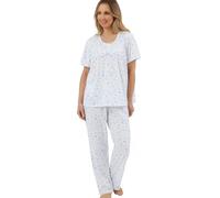 Marlon Womens Lily Yoke Front Short Sleeve Soft Knit Pyjama, Harvest Blue, 16-18