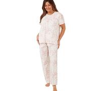 Marlon Womens Lily Yoke Front Short Sleeve Soft Knit Pyjama, Pink Palm, 16-18