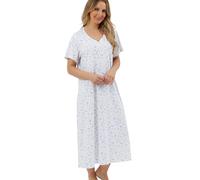 Marlon Womens Linzi Long Plus Size Soft Cotton Knitted Jersey Nightdress With Buttons, Harvest Blue, 12-14