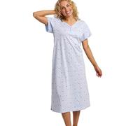 Marlon Womens Linzi Long Plus Size Soft Jersey Nightdress With Buttons - Comfort & Extra Coverage Loungewear Nightie For Her - Knitted Polycotton, Viscose Mix Or Pure Cotton, Ally Blue, 12-14