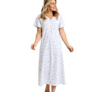 Marlon Womens Linzi Long Plus Size Soft Jersey Nightdress With Buttons -Comfort & Extra Coverage Loungewear Nightie For Her -Knitted Polycotton, Viscose Mix Or Pure Cotton, Spring Garden Blue, 24-26