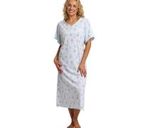 Marlon Womens Linzi Long Plus Size Soft Jersey Nightdress With Buttons -Comfort & Extra Coverage Loungewear Nightie For Her - Knitted Polycotton, Viscose Mix Or Pure Cotton, Emmie Blue, 12-14
