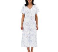 Marlon Womens Linzi Long Plus Size Soft Polycotton Knitted Jersey Nightdress With Buttons, Blue Tile, 8-10