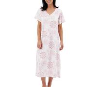 Marlon Womens Linzi Long Plus Size Soft Polycotton Knitted Jersey Nightdress With Buttons, Pink Tile, 12-14
