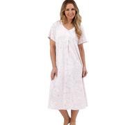 Marlon Womens Linzi Long Soft Polycotton Jersey Pleat Front Nightdress With Buttons, Pink Sketchy, 16-18