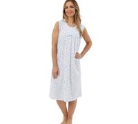 Marlon Women's Louise Sleeveless Cotton Jersey 42" Nightdress, Harvest Blue, 8-10