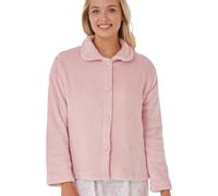 Marlon Women's Lucy Fleece Bed Jacket - Soft Short Robe with Collar, Long Sleeves & Button or Zip Closure - Cosy & Warm Loungewear, Pink Fleece, 20-22