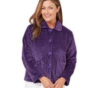 Marlon Women's Lucy Fleece Bed Jacket - Soft Short Robe with Collar, Long Sleeves & Button or Zip Closure - Cosy & Warm Loungewear, Purple Embossed, 24-26