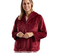 Marlon Women's Lucy Fleece Bed Jacket - Soft Short Robe with Collar, Long Sleeves & Button or Zip Closure - Cosy & Warm Loungewear, Claret Swirl, S