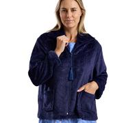 Marlon Women's Lucy Fleece Bed Jacket - Soft Short Robe with Collar, Long Sleeves & Button or Zip Closure - Cosy & Warm Loungewear, Navy Swirl, M
