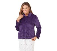 Marlon Women's Lucy Fleece Bed Jacket - Soft Short Robe with Collar, Long Sleeves & Button or Zip Closure - Cosy & Warm Loungewear, Purple Embossed, 20-22