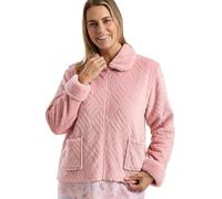 Marlon Women's Lucy Fleece Bed Jacket - Soft Short Robe with Collar, Long Sleeves & Button or Zip Closure - Cosy & Warm Loungewear, Faux Rose, M