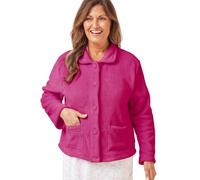 Marlon Women's Lucy Fleece Bed Jacket - Soft Short Robe with Collar, Long Sleeves & Button or Zip Closure - Cosy & Warm Loungewear, New Raspberry, 20-22