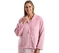 Marlon Women's Lucy Fleece Bed Jacket - Soft Short Robe with Collar, Long Sleeves & Button or Zip Closure - Cosy & Warm Loungewear, Rose Swirl, L