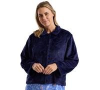 Marlon Women's Lucy Fleece Bed Jacket - Soft Short Robe with Peter Pan Collar, Long Sleeves & Button or Zip Closure - Cosy & Warm Loungewear, Swirl Navy, S