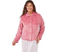Marlon Women's Lucy Fleece Bed Jacket - Soft Short Robe with Peter Pan Collar, Long Sleeves & Button or Zip Closure - Cosy & Warm Loungewear, Pink Diamond Embossed, 24-26