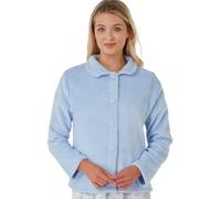 Marlon Women's Lucy Fleece Bed Jacket - Soft Short Robe with Peter Pan Collar, Long Sleeves & Button or Zip Closure - Cosy & Warm Loungewear, Blue Fleece, 12-14